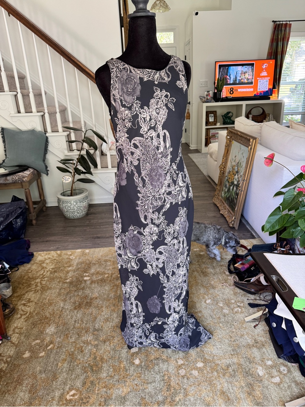 True Vintage 90s Whimsigoth Sleeveless Black Floral Evening Gown